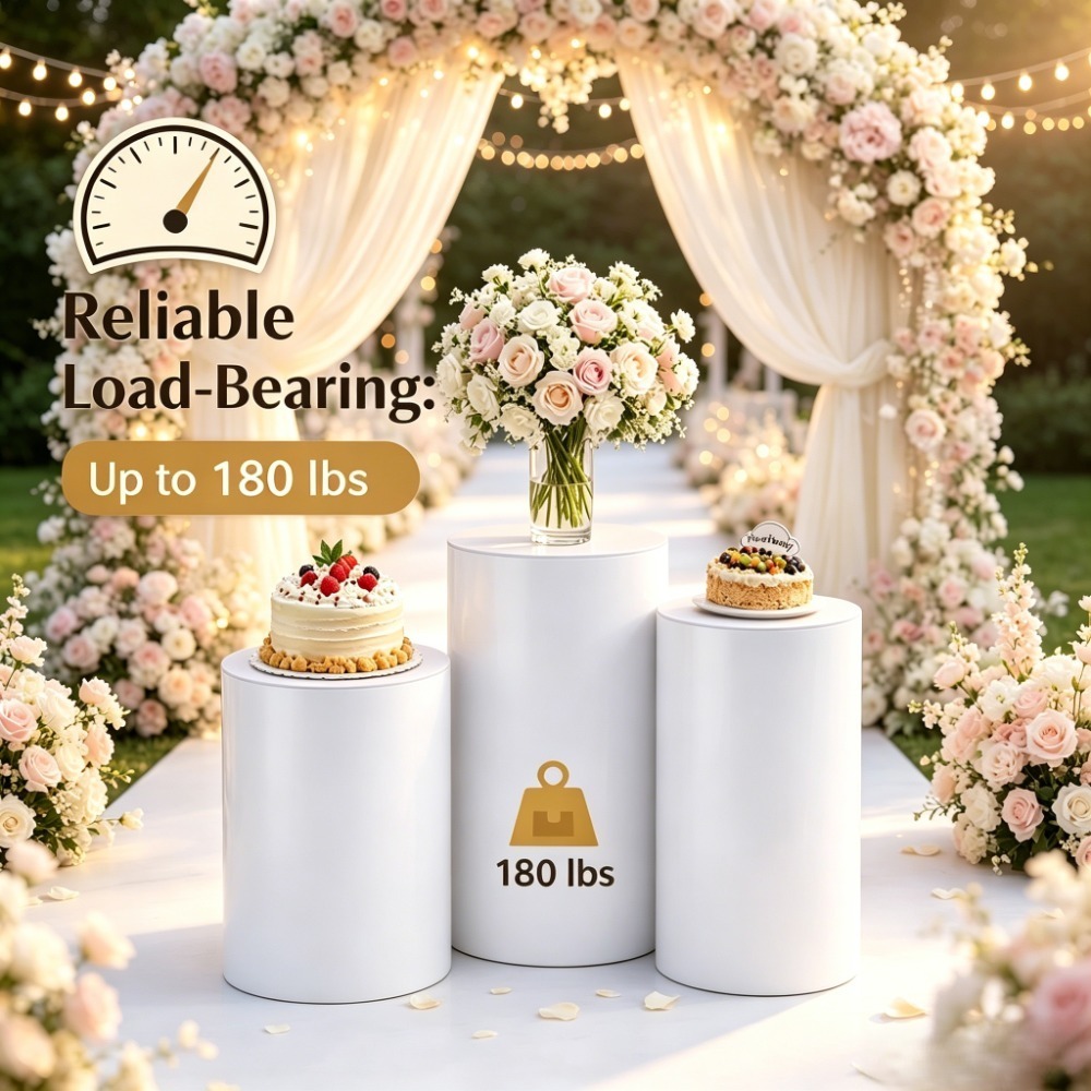 Dessert Table Backdrop - 3/5Pcs White Cylinder Pedestal Stands, Round