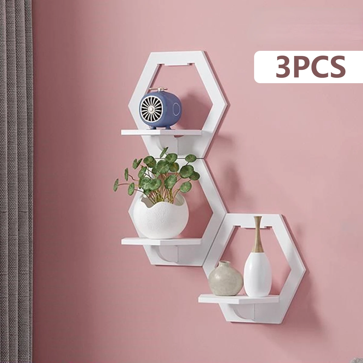 3Pcs Hexagon Wall Shelf Punch  - Flower Wall Panel recension och pris