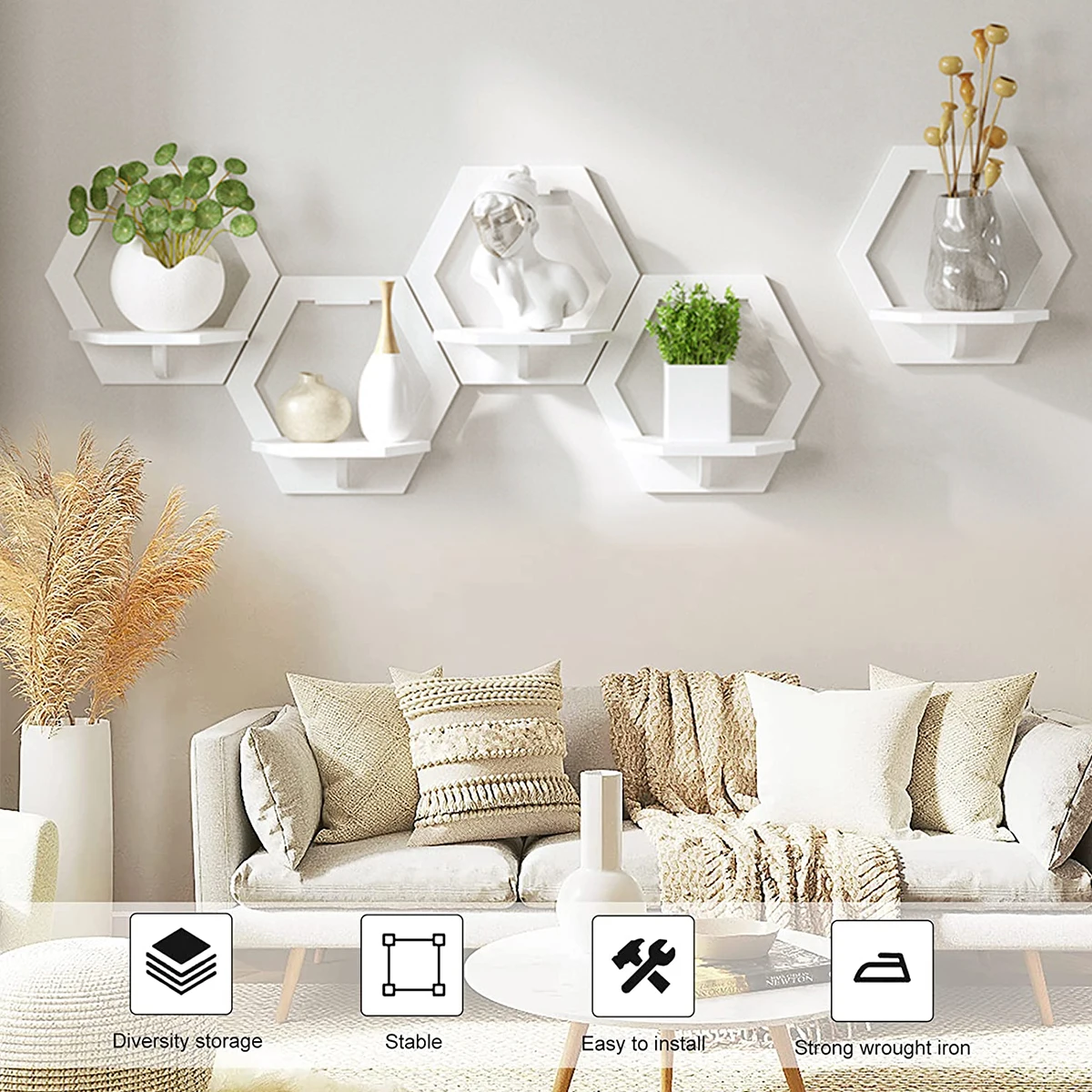 3Pcs Hexagon Wall Shelf Punch  - Flower Wall Panel recension och pris