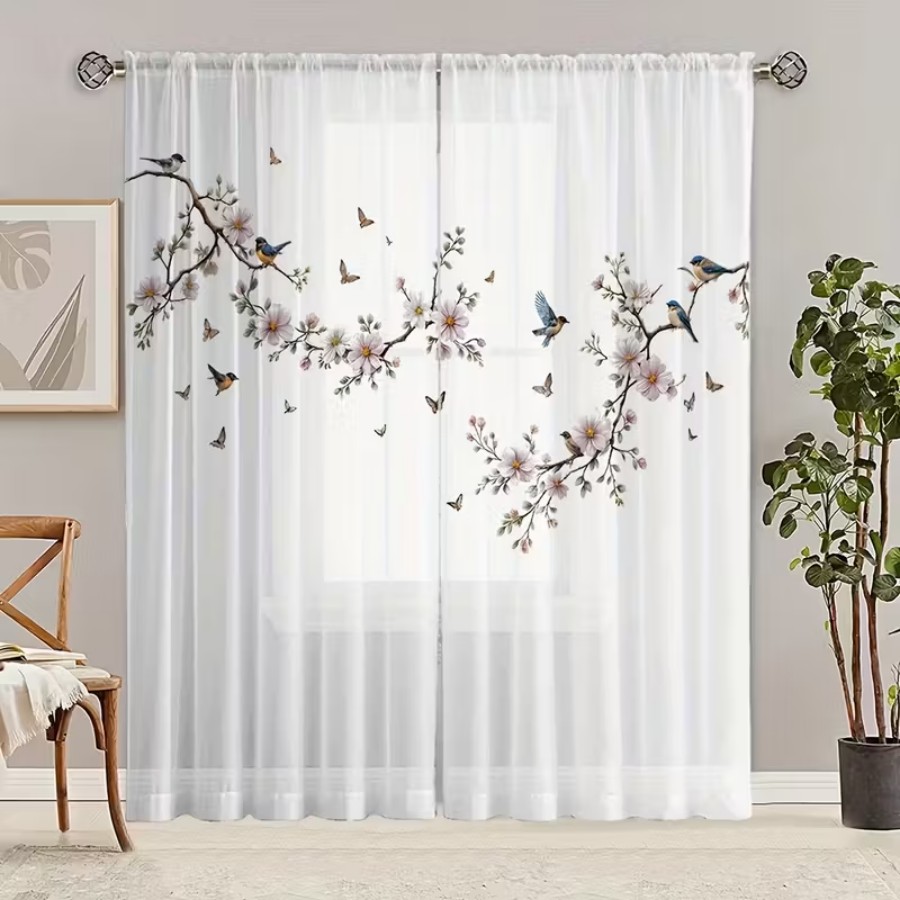 2PCS Digital Print Sheer Curta - Flower Wall Panel recension och pris