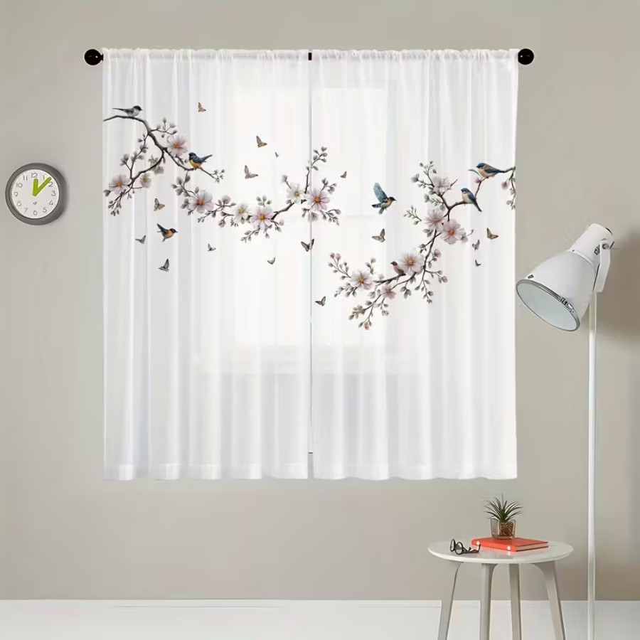 2PCS Digital Print Sheer Curta - Flower Wall Panel recension och pris