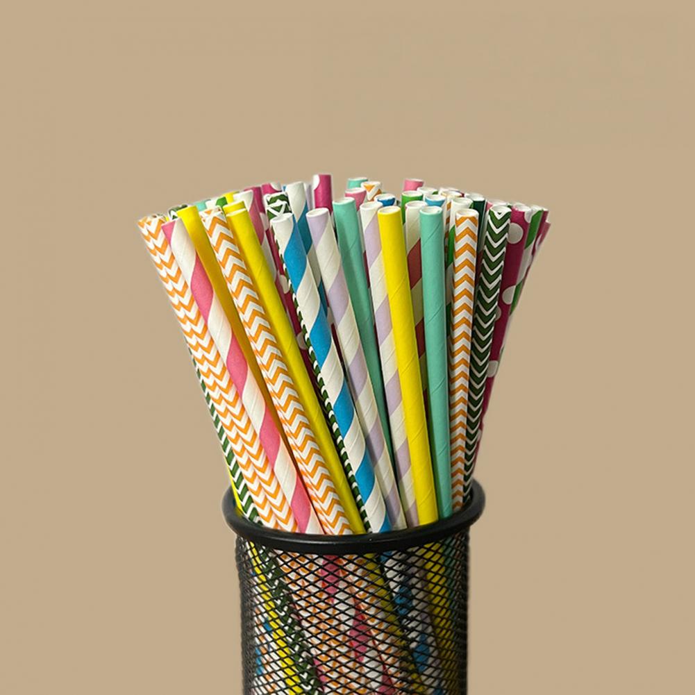 100Pcs Colorful Striped Print  - Paper Straw Color recension och pris