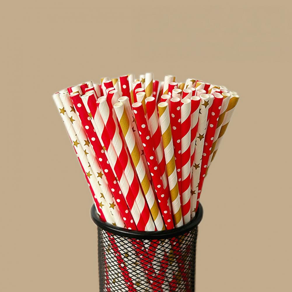 100Pcs Colorful Striped Print  - Paper Straw Color recension och pris
