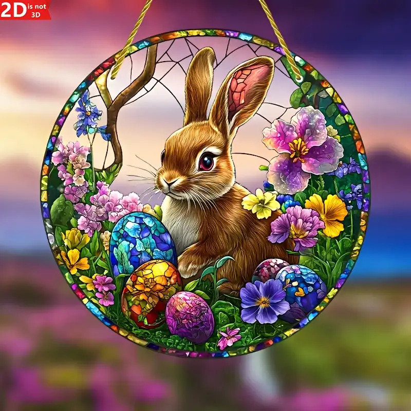 2Pcs Easter Rabbit Stained Acr - Flower Wall Panel recension och pris