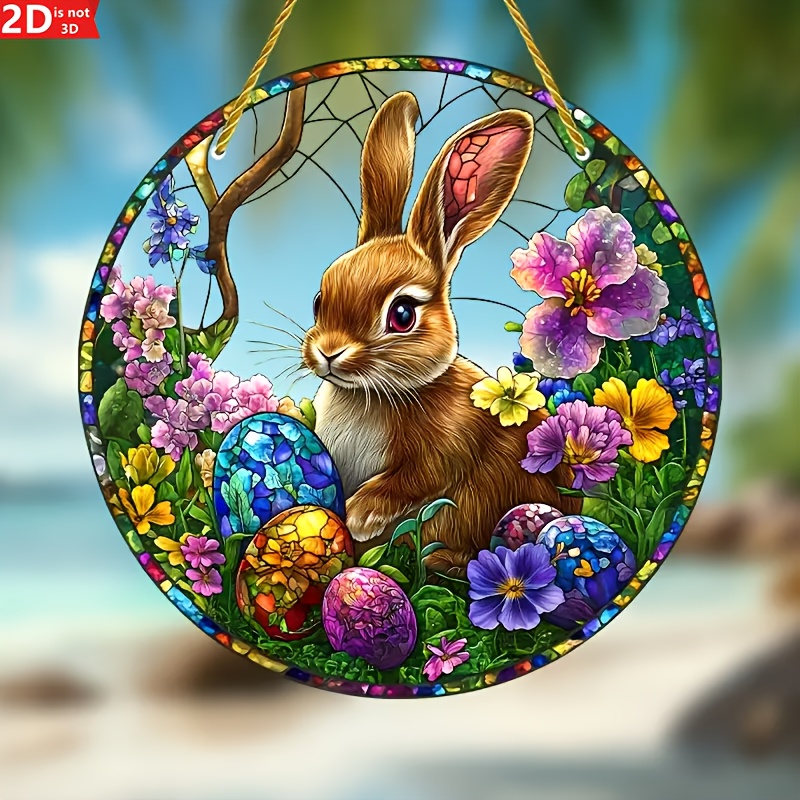 2Pcs Easter Rabbit Stained Acr - Flower Wall Panel recension och pris
