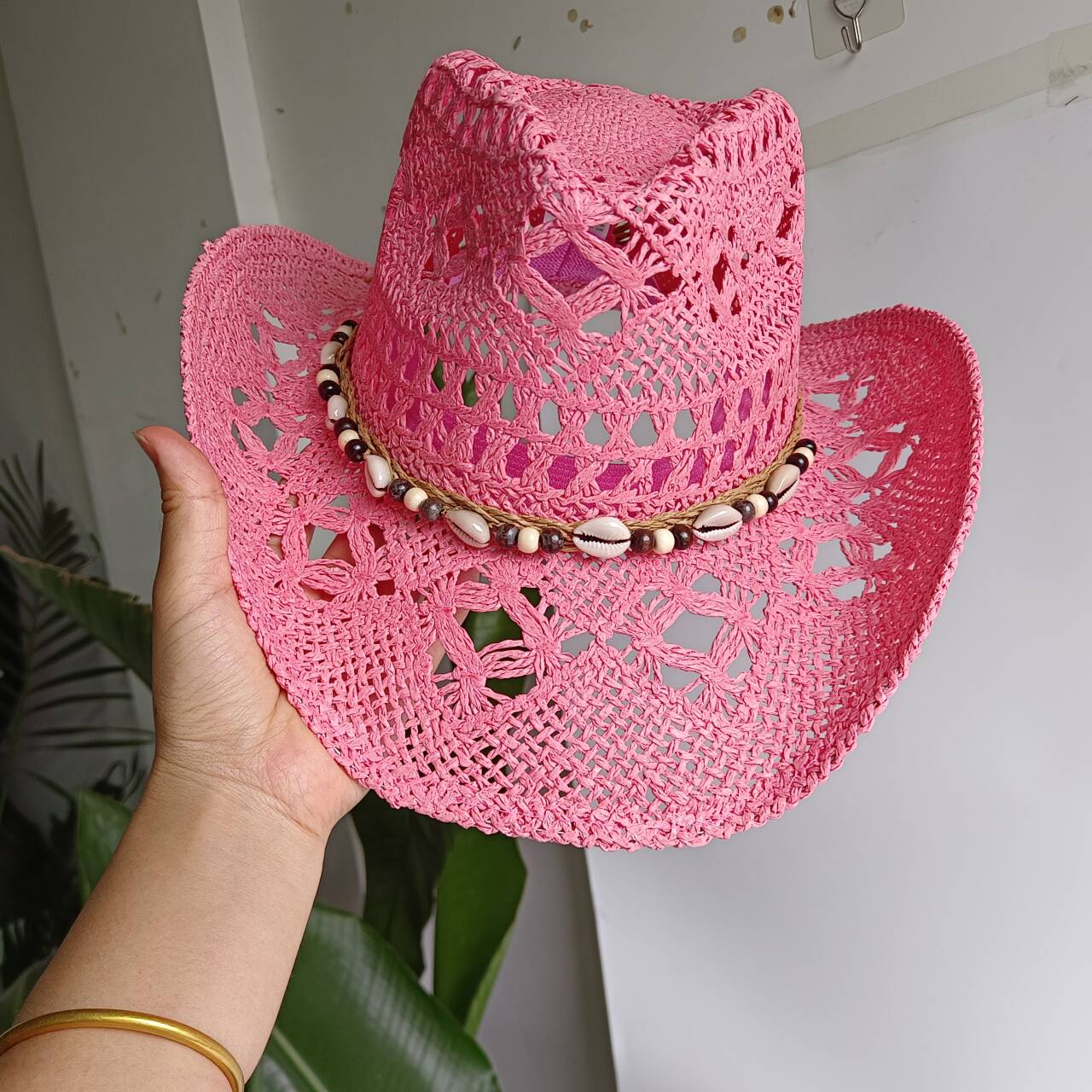 Pink Cowboy straw hat  hollow  - Paper Straw Color recension och pris